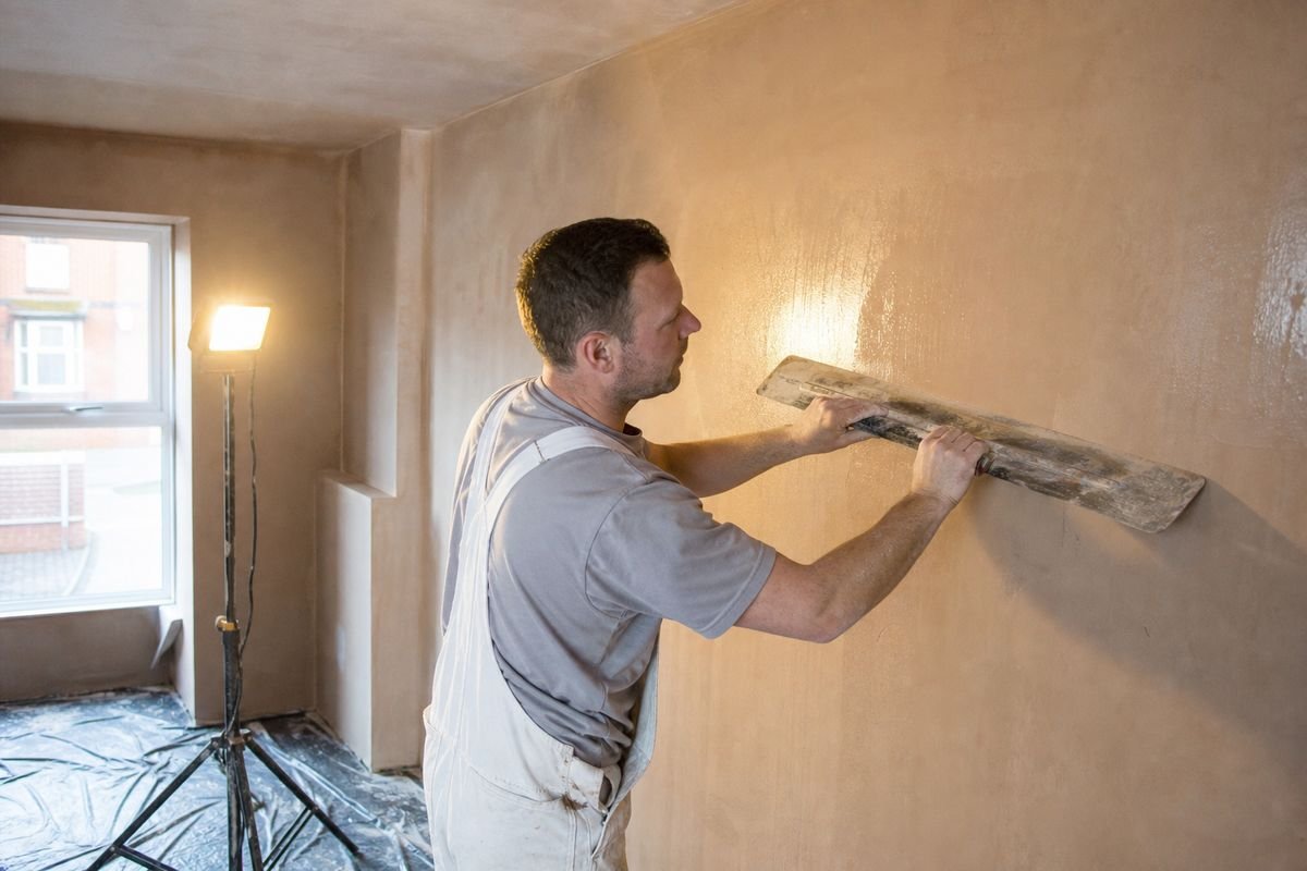 Garage conversion plaster skim in Preston