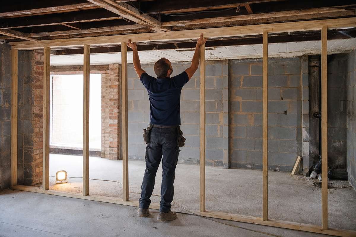 Garage conversion partition framing in Preston