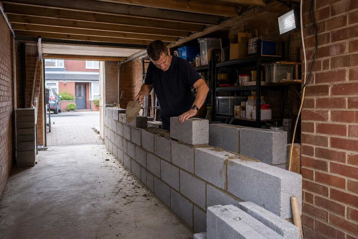 Garage conversion dividing wall build in Preston