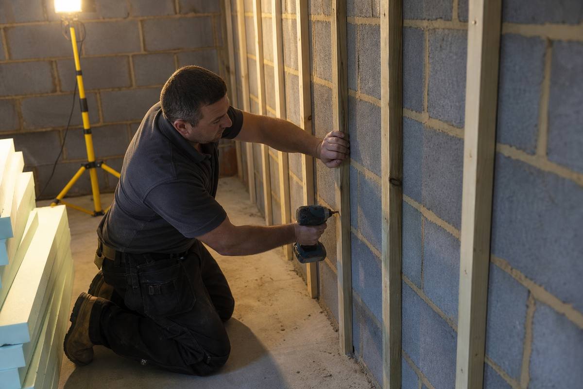 Garage conversion stud wall installation in Preston